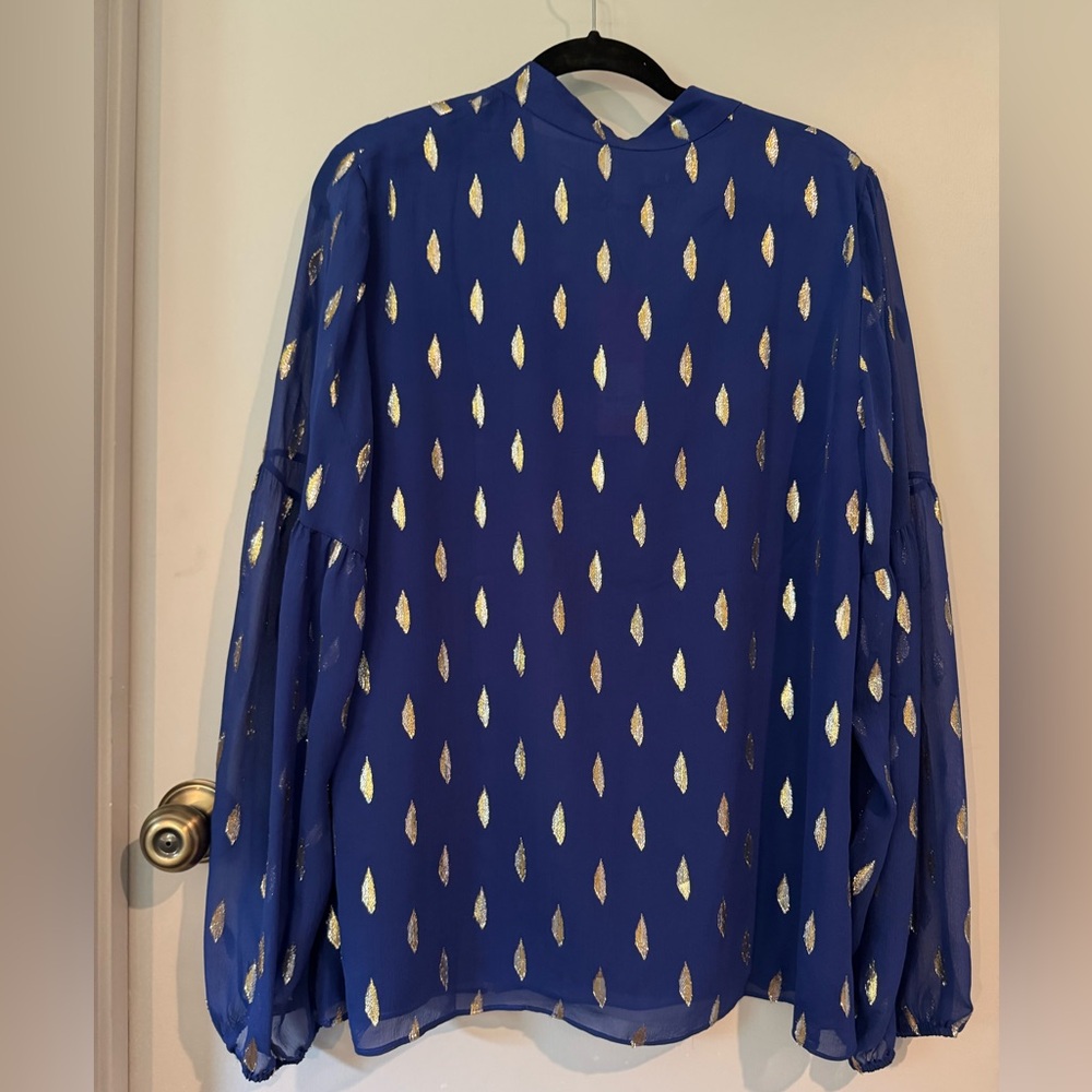Lilly Pulitzer NWT Shea Silk Top in Lapis Lanai diamond metallic clip Sz XL - Picture 4 of 7
